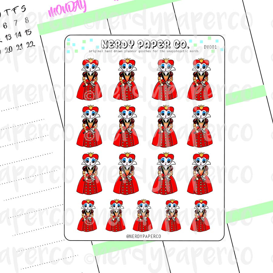 THE RED QUEEN | VILLAINS - Hand Drawn Planner Stickers - Chibi - Deco | DV001