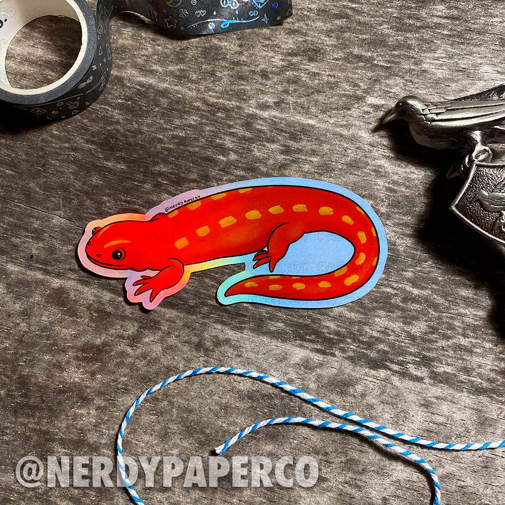 Fire Salamander | Magical Creature #25 - Hand Drawn Wizard Holographic Vinyl Sticker - WP