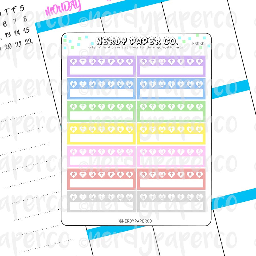 Pixel Weekly Trackers | Hand Drawn Planner Stickers - Deco | FS030