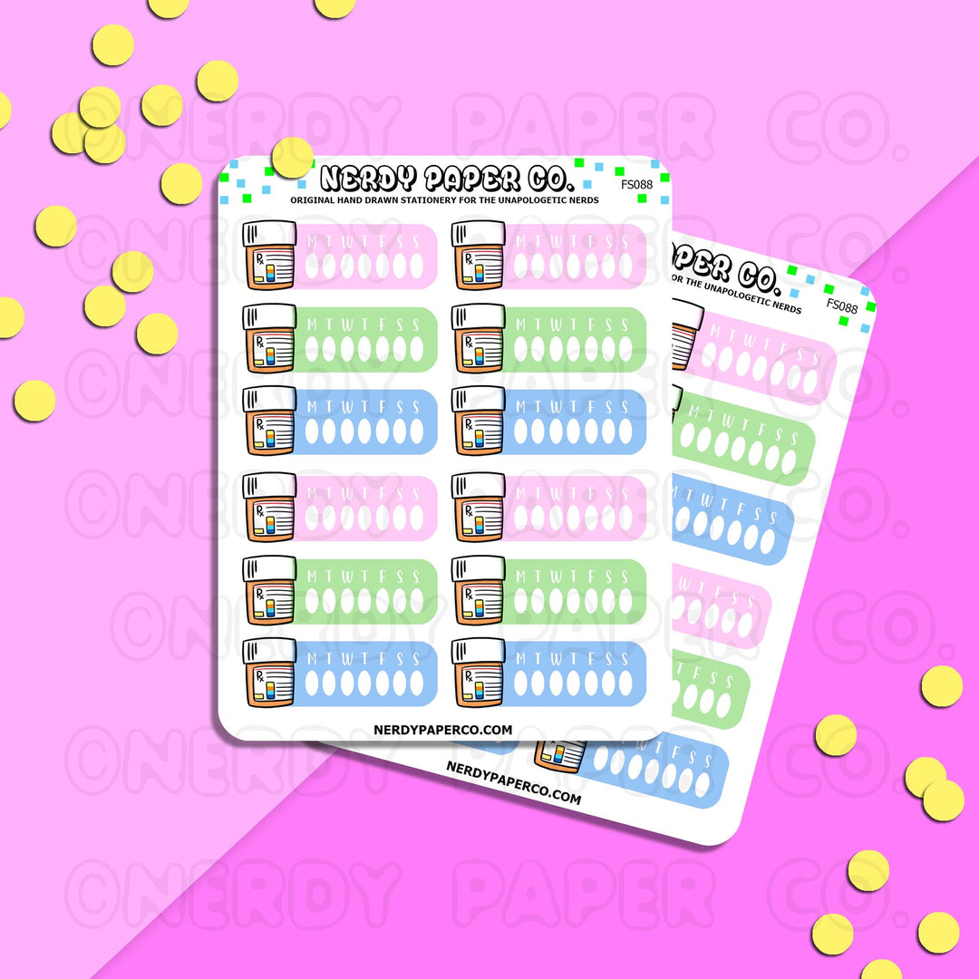 WEEKLY PILL TRACKER | Hand Drawn Planner Stickers - Deco | FS088