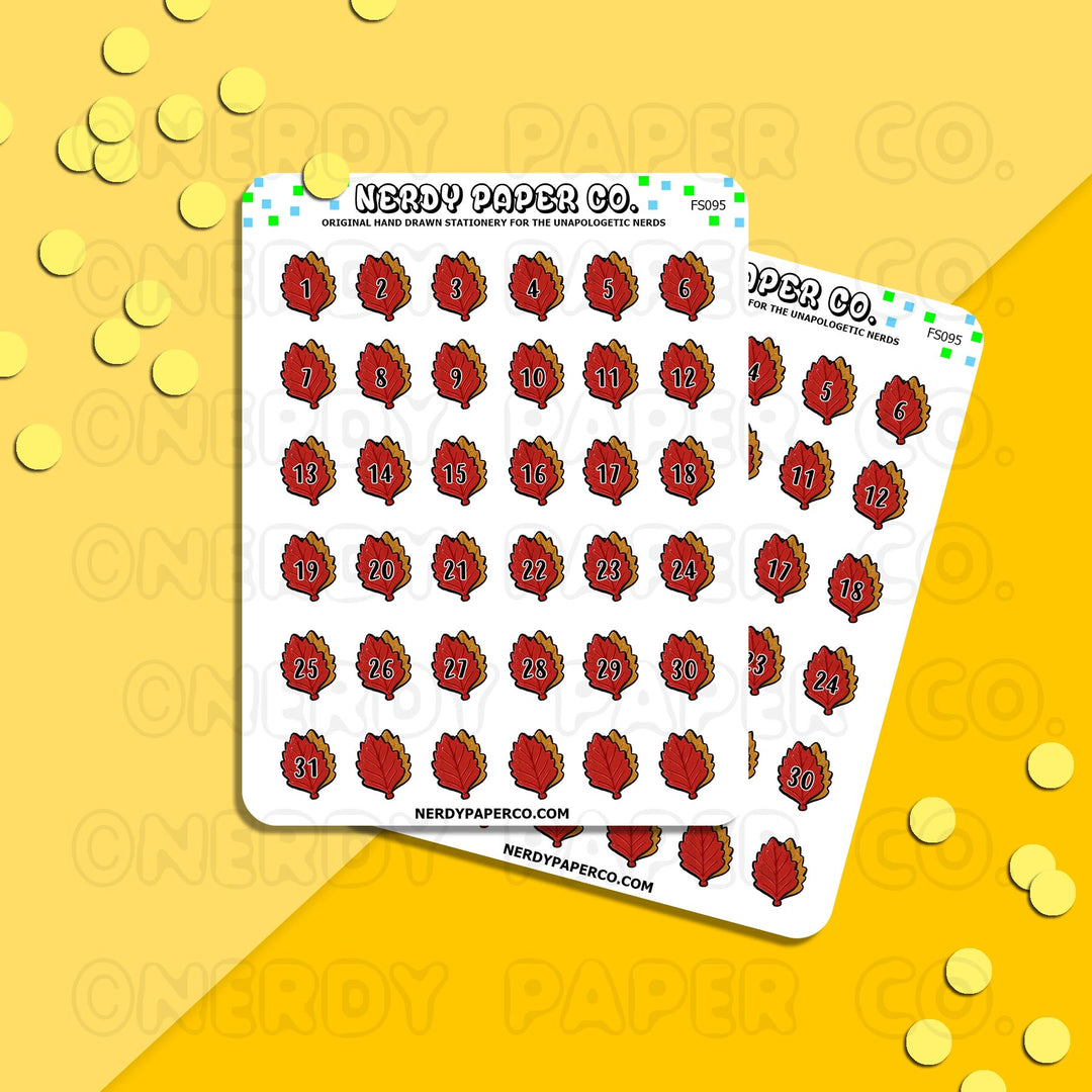 FALL LEAF DATES | Hand Drawn Planner Stickers - Deco | FS095