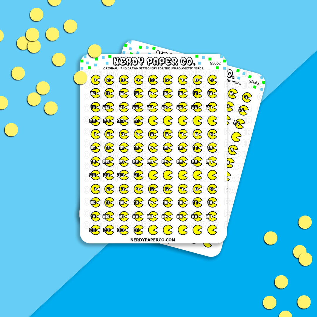 PAC - MAN DATE  DATE COVERS - Hand Drawn Planner Stickers - GS062