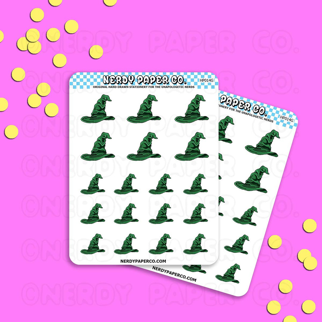 GREEN MAGICAL HAT - Hand Drawn Stickers Deco | HP014-G