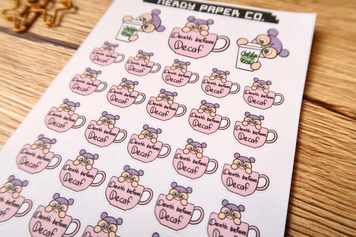 Death Before Coffee Planner Stickers | Coffee Time | Hand Drawn Stickers