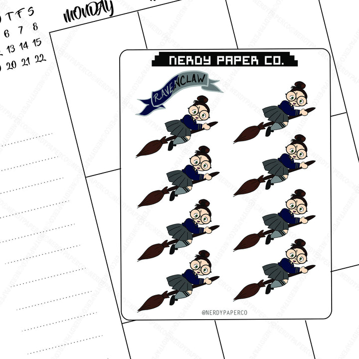 FLYING WITCH On BROOM - Wizard- Hand Drawn Planner Stickers - Deco