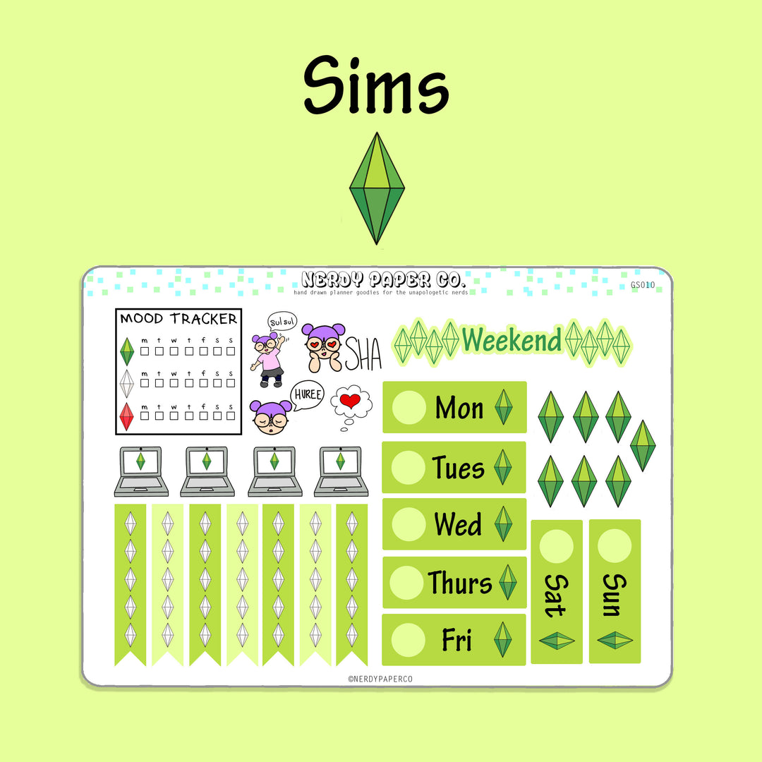 SIMS WEEKLY STICKERS - Hand Drawn Planner Stickers- GS010