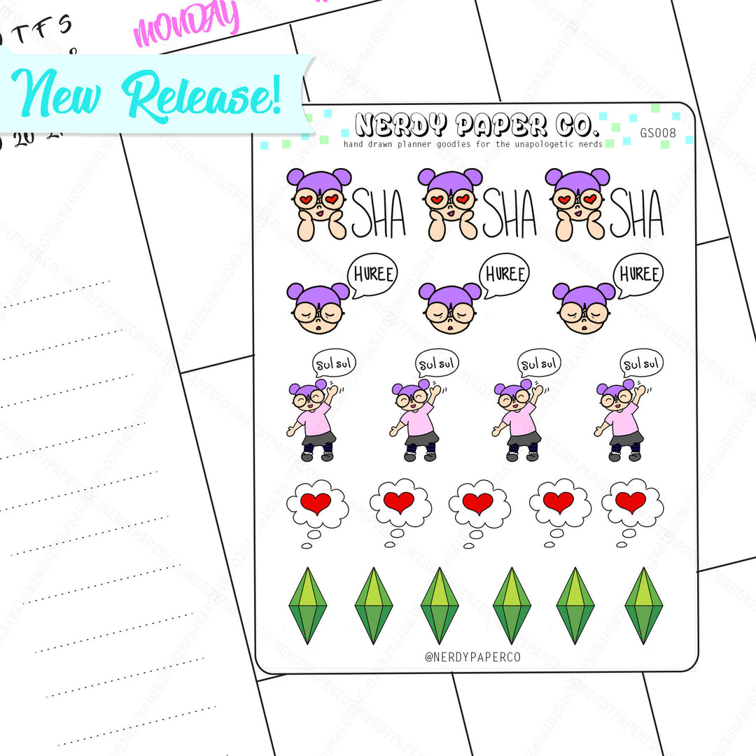 SIMS SIMLISH STICKERS - Hand Drawn Planner Stickers- Deco- Gs008