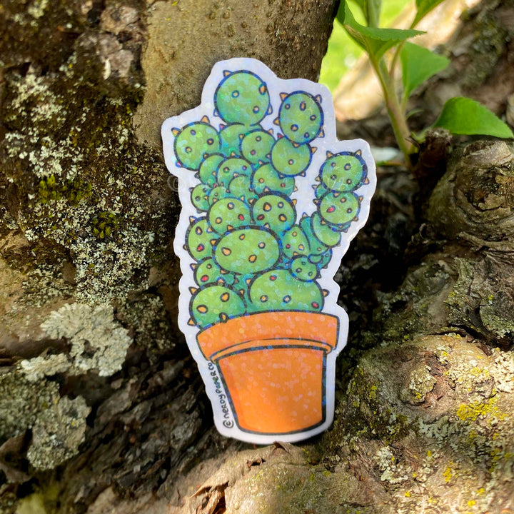 Quirky Plant- Hand Drawn Waterproof Holo Vinyl Sticker