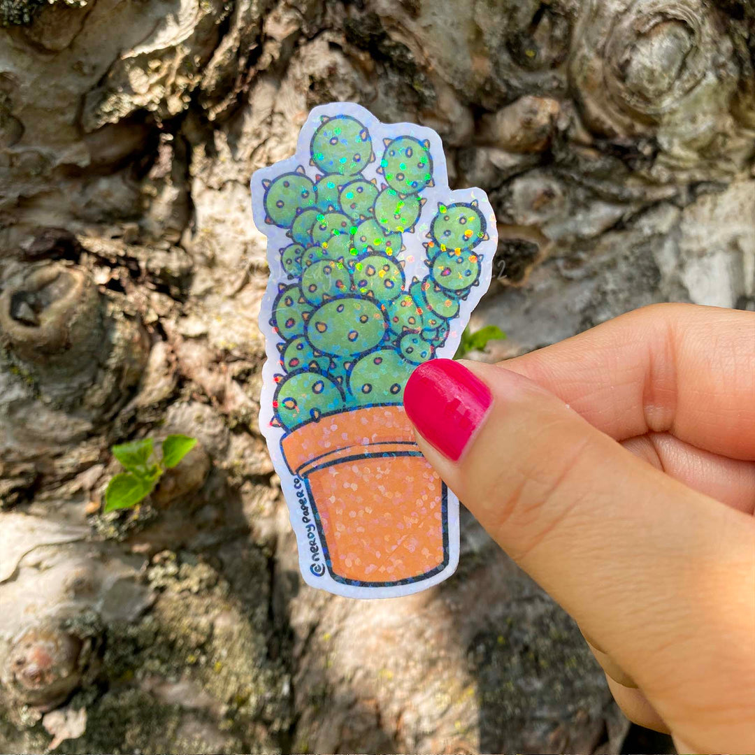 Quirky Plant- Hand Drawn Waterproof Holo Vinyl Sticker