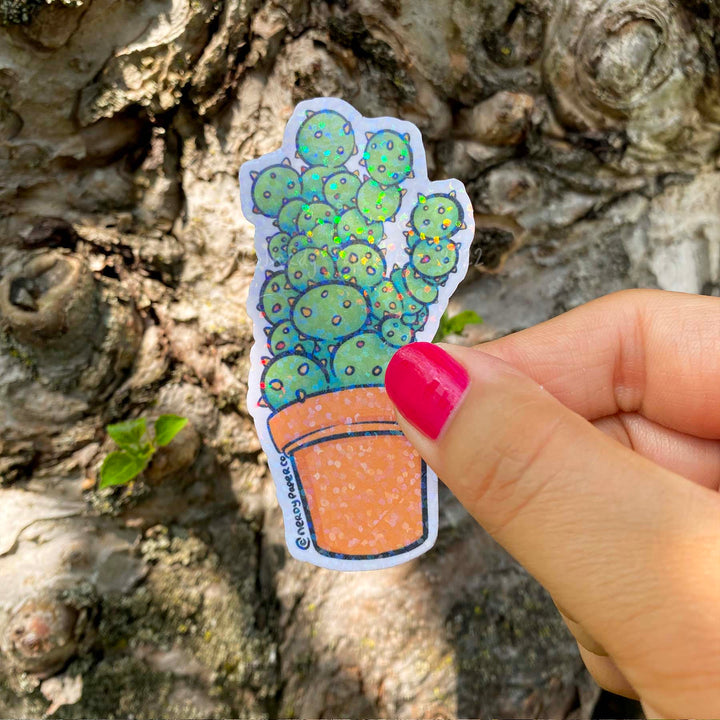 Quirky Plant- Hand Drawn Waterproof Holo Vinyl Sticker