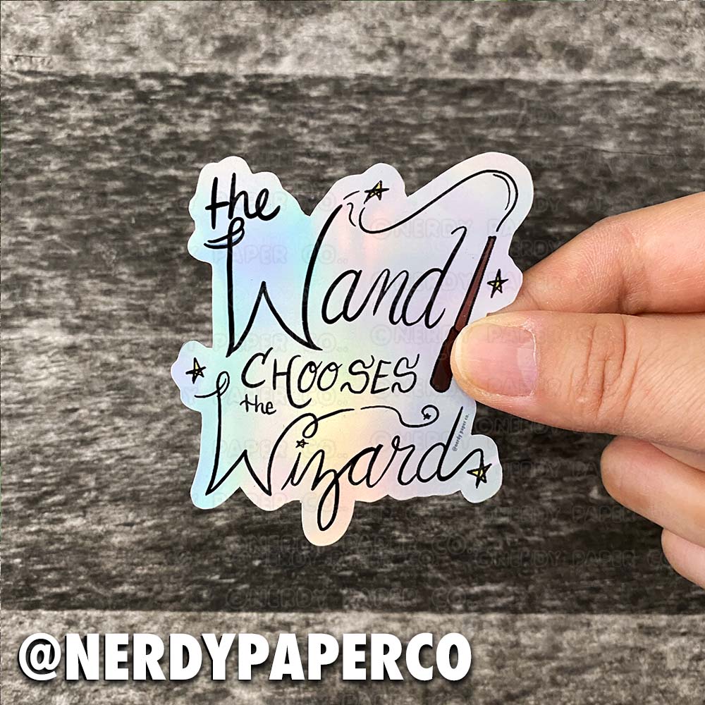 The Wand Chooses | Hand Drawn Wizard Holographic Vinyl Sticker